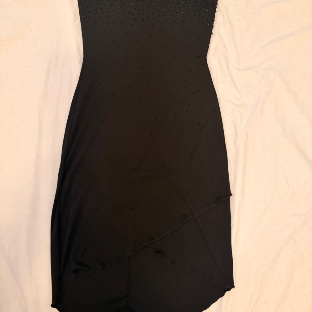 Black Strapless Beaded Dress Asymmetrical Hem Party Cocktail Size M - Picture 9 of 9